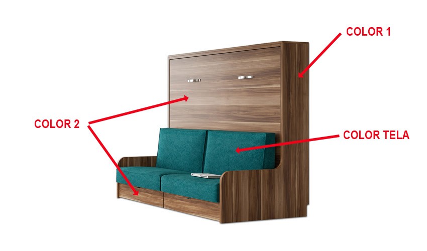 Cama Abatible horizontal con sofá arcón para paredes de pladur