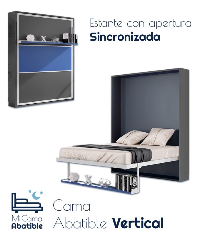 Cama Abatible Vertical con estante sincronizado y puerta Bicolor Ref CAN47000