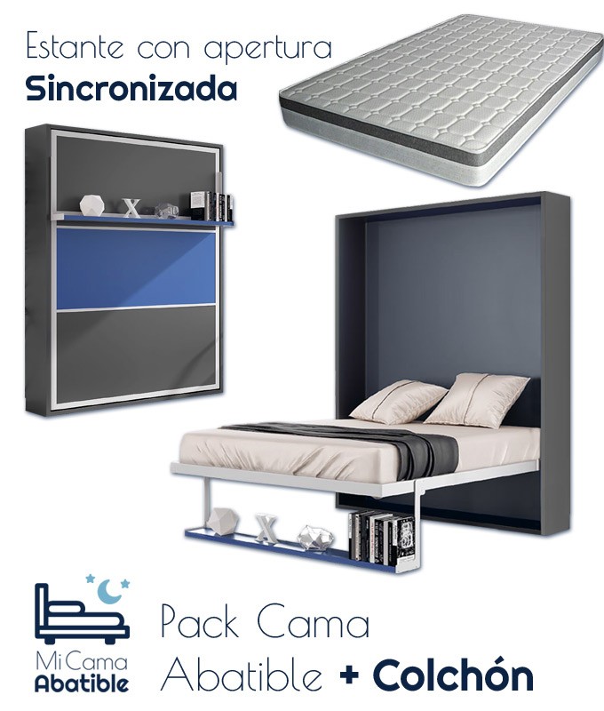 Pack Cama Abatible Vertical con estante sincronizado y colchón Ref CAN49000