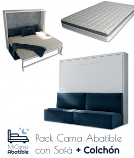 Pack Cama Abatible Horizontal con Sofá y Colchón Ref CAN35000