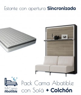 Pack Cama Abatible Vertical con Sofá, Estante Sincronizado y Colchón Ref CAN29000