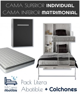 Pack Litera Abatible Vertical con cama matrimonial y Colchones Ref CAN27000