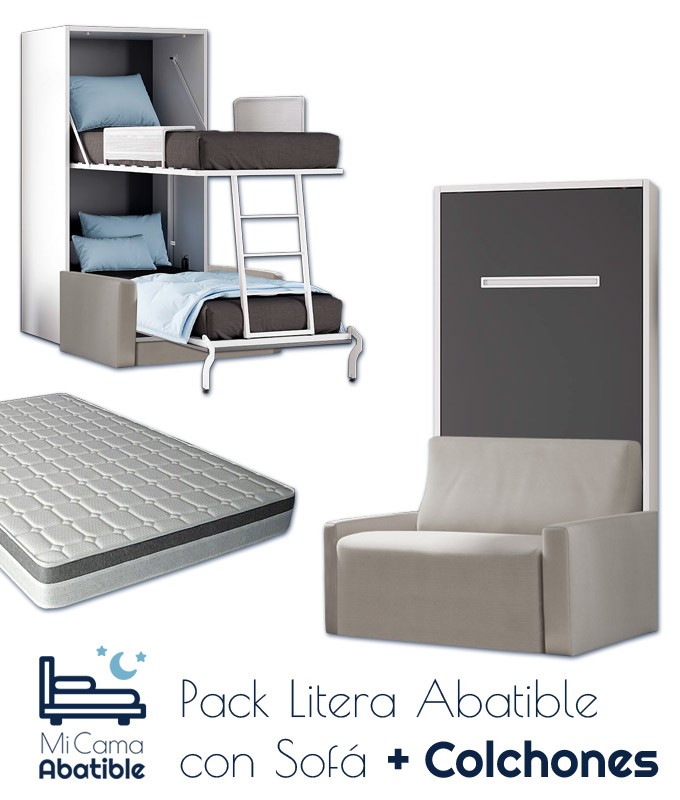 Pack Litera Abatible Vertical con Sofá y Colchones