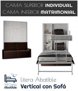 Litera Abatible Vertical con cama Matrimonial y Sofá Ref CAN36000