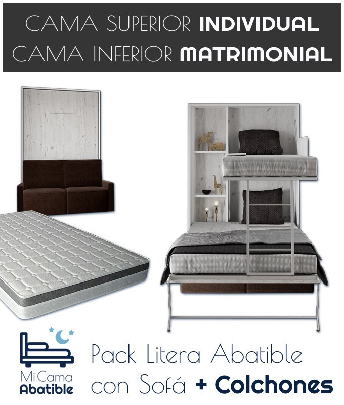 Pack Litera Abatible Vertical Matrimonial con Sofá y Colchones Ref CAN39000