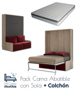Pack Cama Abatible Vertical con Sofá y Colchón Ref CAN42000
