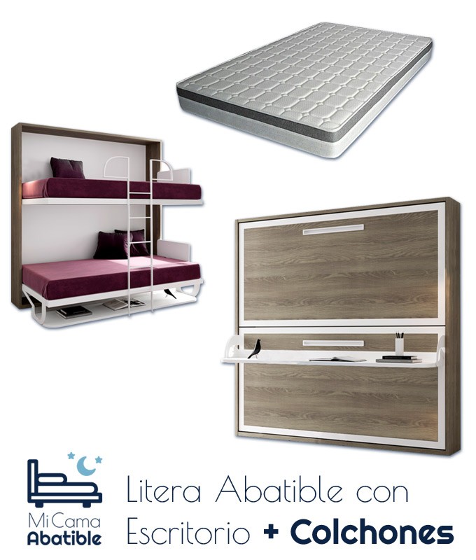 Pack Litera Abatible Horizontal con Escritorio, Altillo opcional y Colchones Ref CAN33000