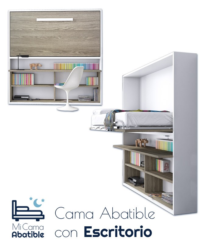 Cama Abatible con Zona de Estudio disponible en diferentes medidas y colores Ref CAN17000