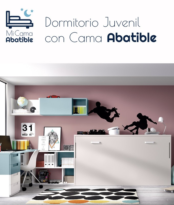 Dormitorio juvenil formado por cama abatible, escritorio y módulos auxiliares Ref CAYH406