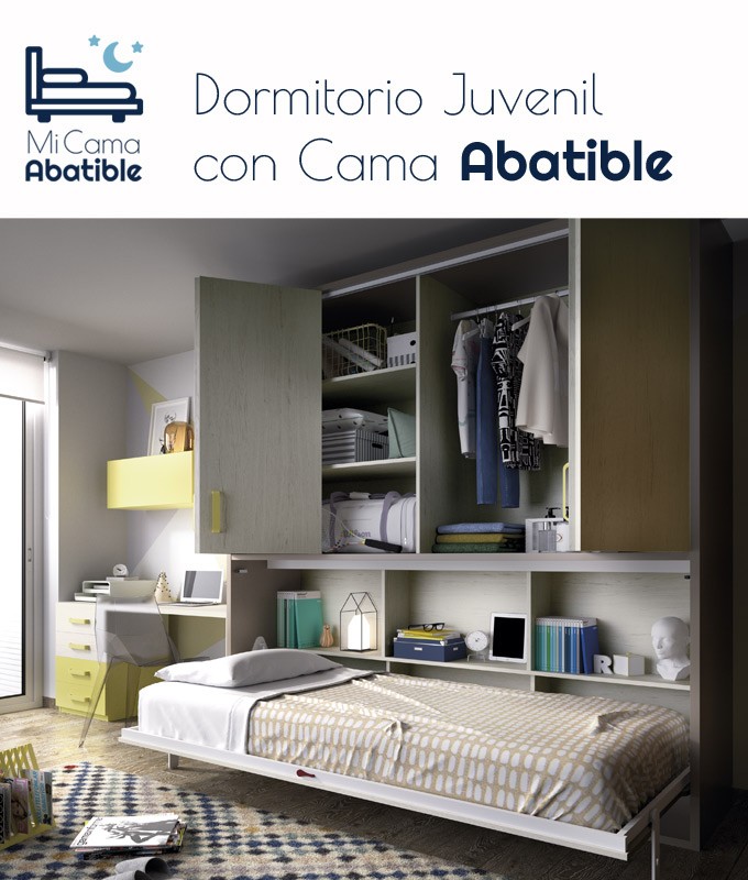 Dormitorio juvenil formado por cama abatible con armario superior y escritorio Ref CAYH403