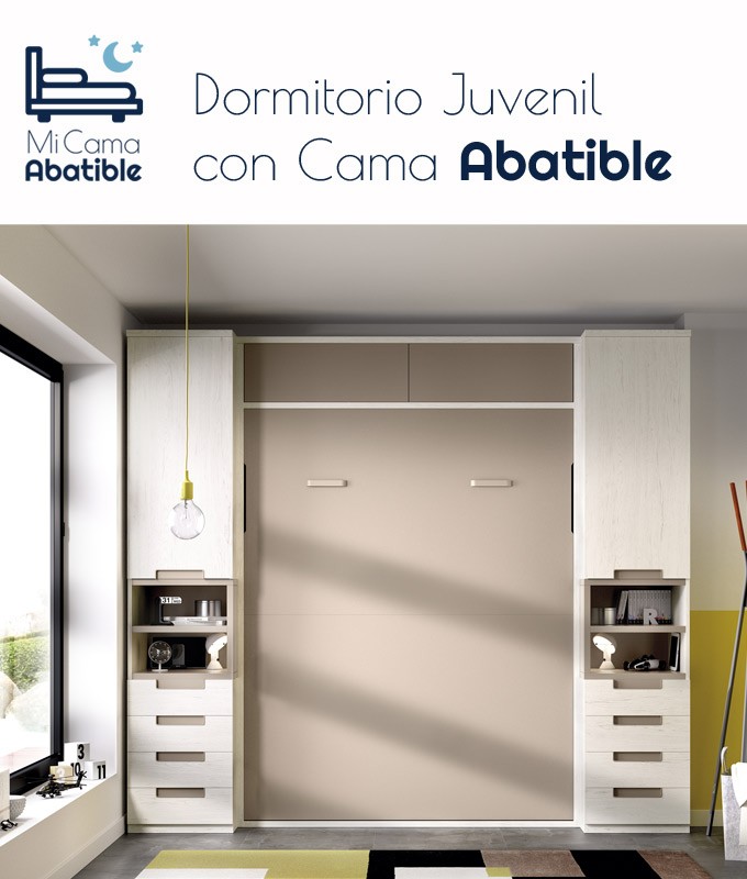 Dormitorio con cama abatible vertical con altillo y armarios a ambos lados  Ref YH408