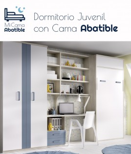 Dormitorio juvenil formado por cama abatible con altillo, escritorio y armario Ref CAYH409