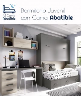 Dormitorio juvenil formado por cama abatible superior, cama nido inferior y escritorio Ref CAYH418