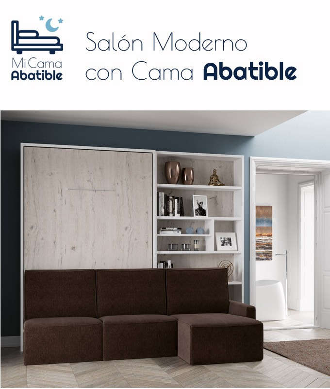 Salón con cama abatible y sofá + armario  Camas, Cama abatible con sofá, Camas  abatibles