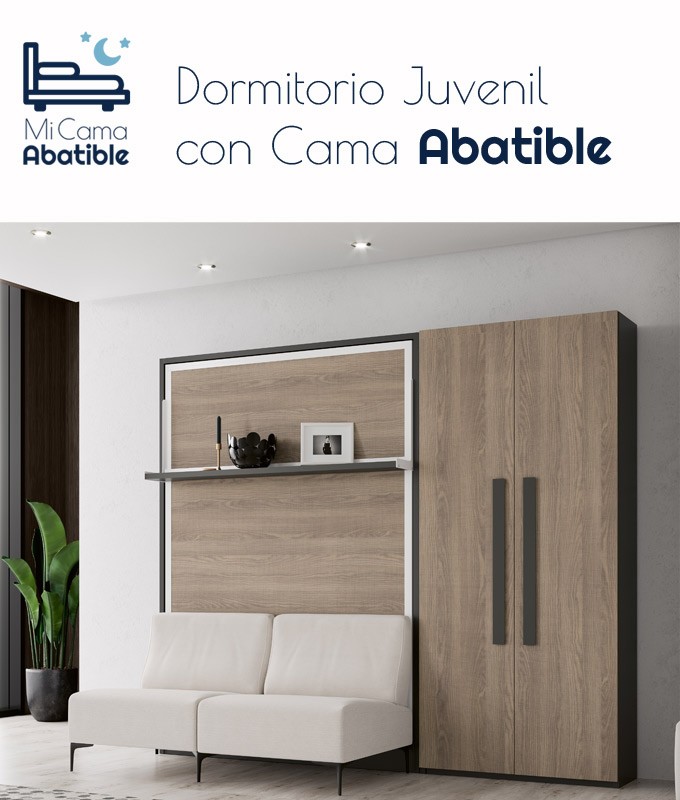 Dormitorio Juvenil formado por cama abatible matrimonial, armario