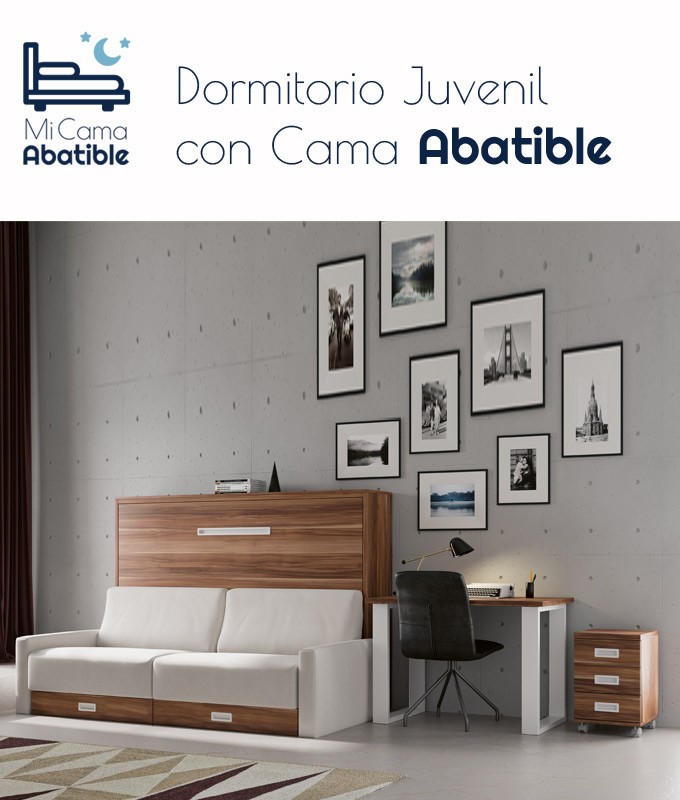 Dormitorio Juvenil formado por cama abatible matrimonial, escritorio y sofá Ref CAN07