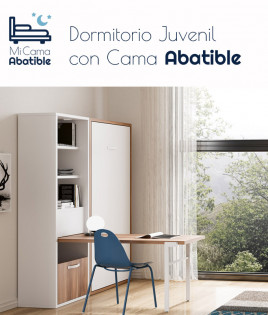 Dormitorio juvenil formado por cama abatible y estantería con mesa de estudio abatible Ref CAN21