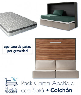 Pack Cama Abatible Horizontal con Sofá y Colchón Viscoelastico Ref CAN72000