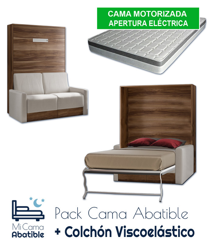 Pack Cama Abatible Vertical con Sofá, Apertura Eléctrica y Colchón Viscoelástico Ref CAN78000