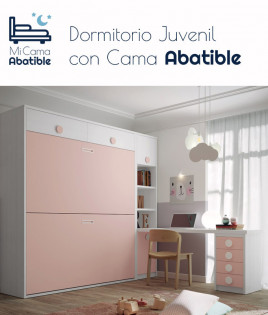 Dormitorio juvenil formado por litera abatible, librería y escritorio Ref CAZ54