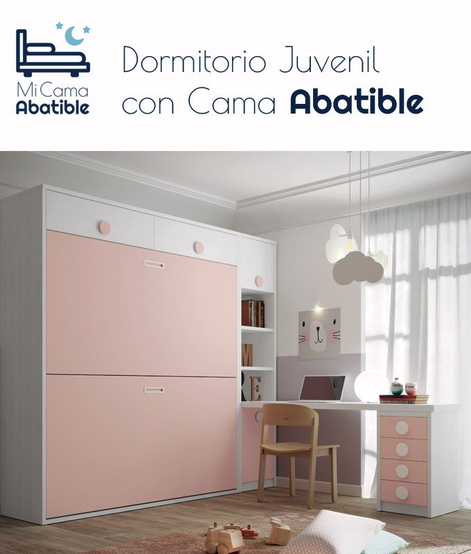 Dormitorio juvenil formado por litera abatible, librería y escritorio Ref CAZ54