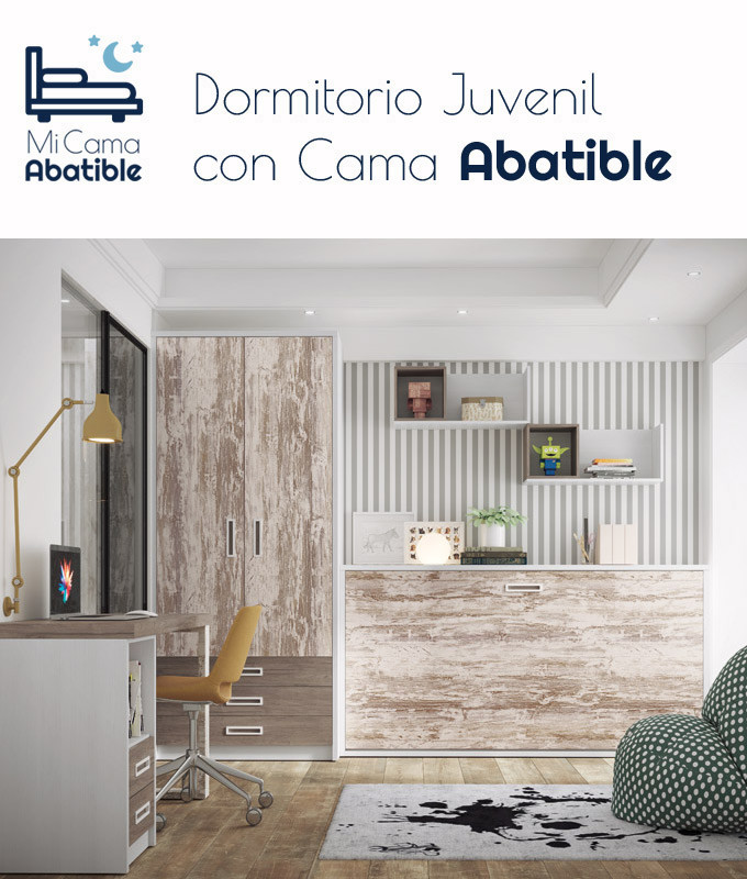 Dormitorio juvenil formado por cama abatible, armario y escritorio Ref CAZ56