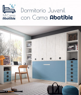 Dormitorio juvenil formado por cama abatible con armario superior, librería y armario 1 puerta Ref CAZ62