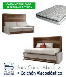 Pack Cama Abatible Horizontal con Sofá, Apertura Eléctrica y Colchón Viscoelástico Ref CAN77000