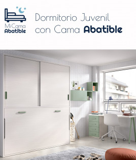 Dormitorio cama abatible con armario superior, escritorio y módulos estantes Ref CAYC404