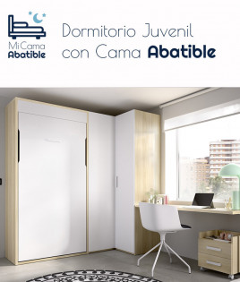 Dormitorio juvenil formado por cama abatible, escritorio y armario rincón Ref CAYC406