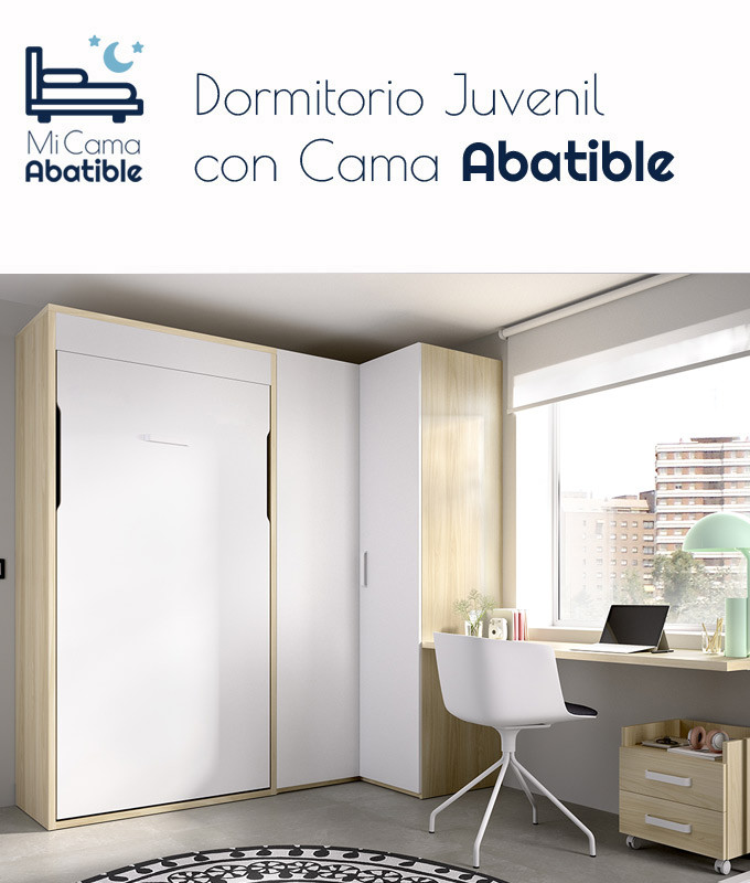 Dormitorio juvenil formado por cama abatible, escritorio y armario rincón Ref CAYC406