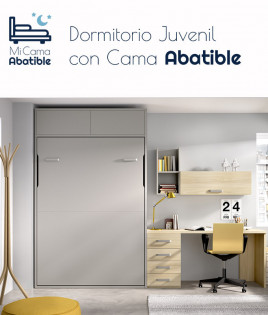 Dormitorio juvenil formado por cama abatible matrimonial con altillo y escritorio Ref CAYC408