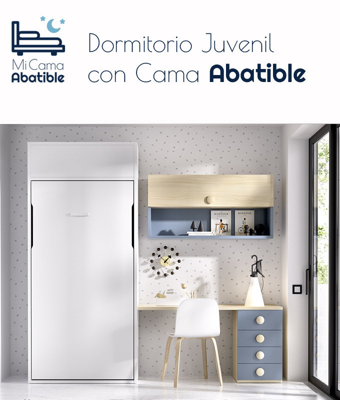 Dormitorio juvenil formado por cama abatible individual con altillo y escritorio Ref CAYC409