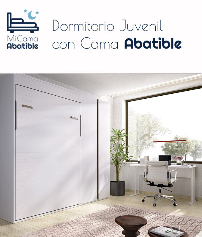 Dormitorio juvenil formado por cama abatible matrimonial, armario 2 puertas y escritorio Ref CAYC411