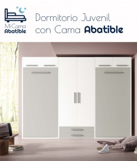 Dormitorio juvenil formado por 2 camas abatibles verticales con altillo y armario Ref CAZ24-28