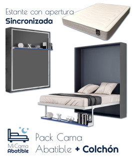 Pack Cama Abatible Vertical con estante sincronizado y colchón Ref CAN48000