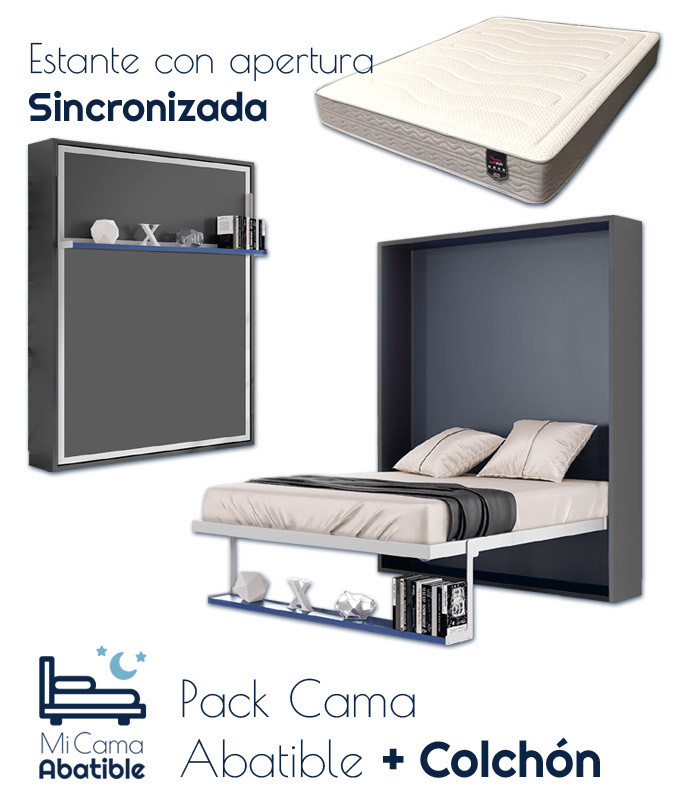 Pack Cama Abatible Vertical con estante sincronizado y colchón Ref CAN48000