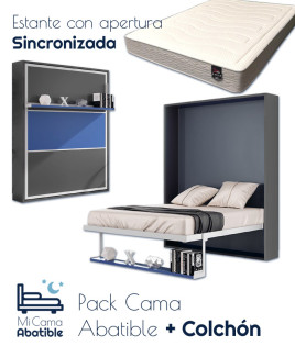 Pack Cama Abatible Vertical con estante sincronizado y colchón Ref CAN49000