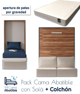 Pack Cama Abatible Vertical con Sofá y Colchón Viscoelastico Ref CAN71000