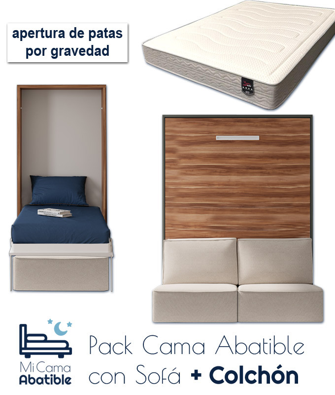 Pack Cama Abatible Vertical con Sofá y Colchón Viscoelastico Ref CAN71000