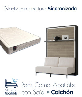 Pack Cama Abatible Vertical con Sofá, Estante Sincronizado y Colchón Ref CAN29000