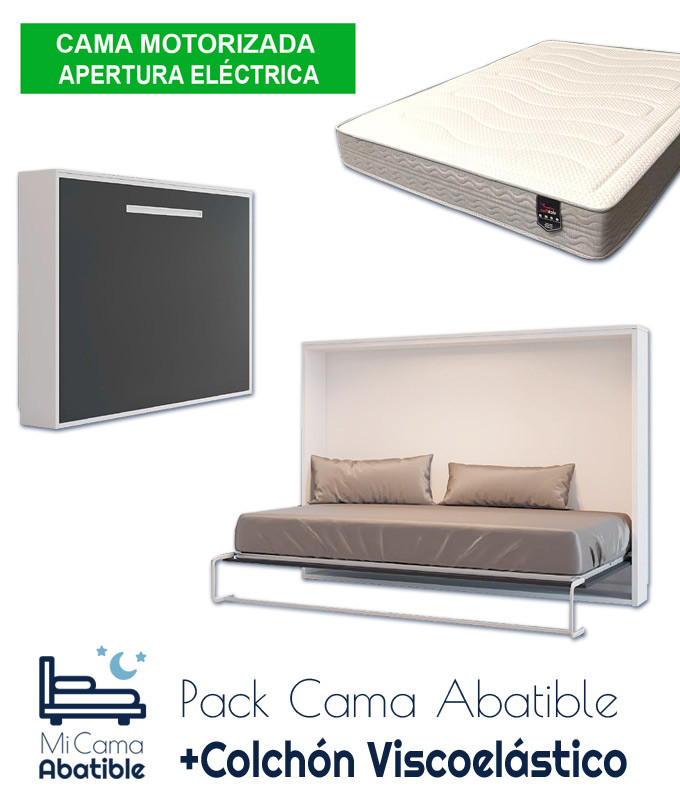 Pack Cama Abatible Horizontal con apertura eléctrica motorizada y Colchón Viscoelástico Ref CAN73000