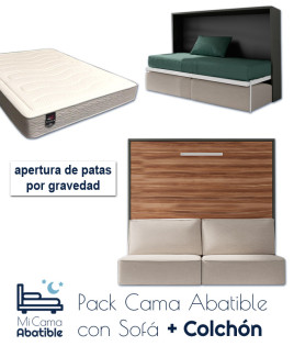 Pack Cama Abatible Horizontal con Sofá y Colchón Viscoelastico Ref CAN72000
