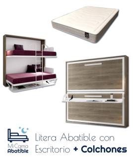 Pack Litera Abatible Horizontal con Escritorio, Altillo opcional y Colchones Ref CAN33000