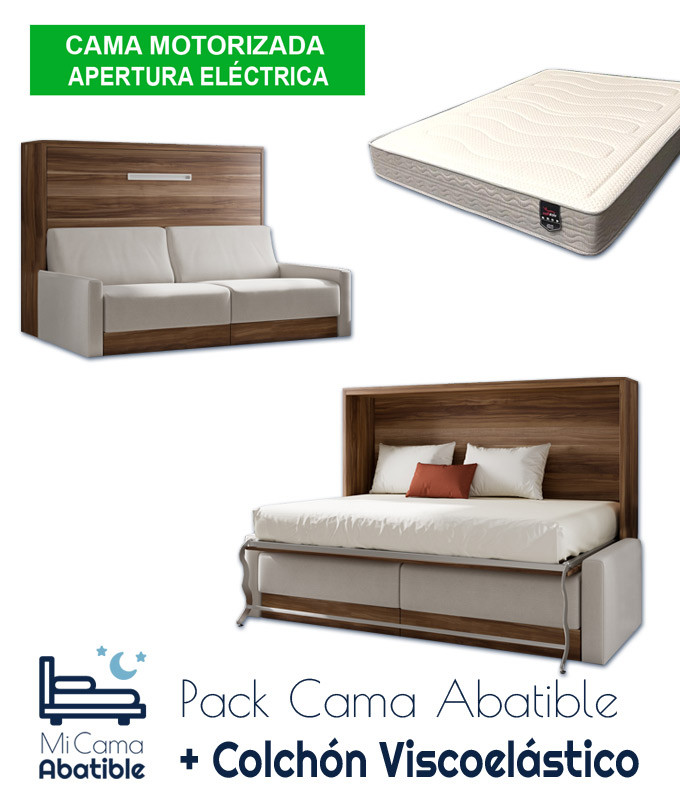 Pack Cama Abatible Horizontal con Sofá, Apertura Eléctrica y Colchón Viscoelástico Ref CAN77000