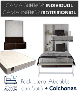 Pack Litera Abatible Vertical Matrimonial con Sofá y Colchones Ref CAN39000