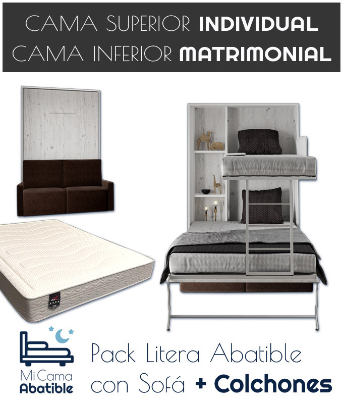 Pack Litera Abatible Vertical Matrimonial con Sofá y Colchones Ref CAN39000