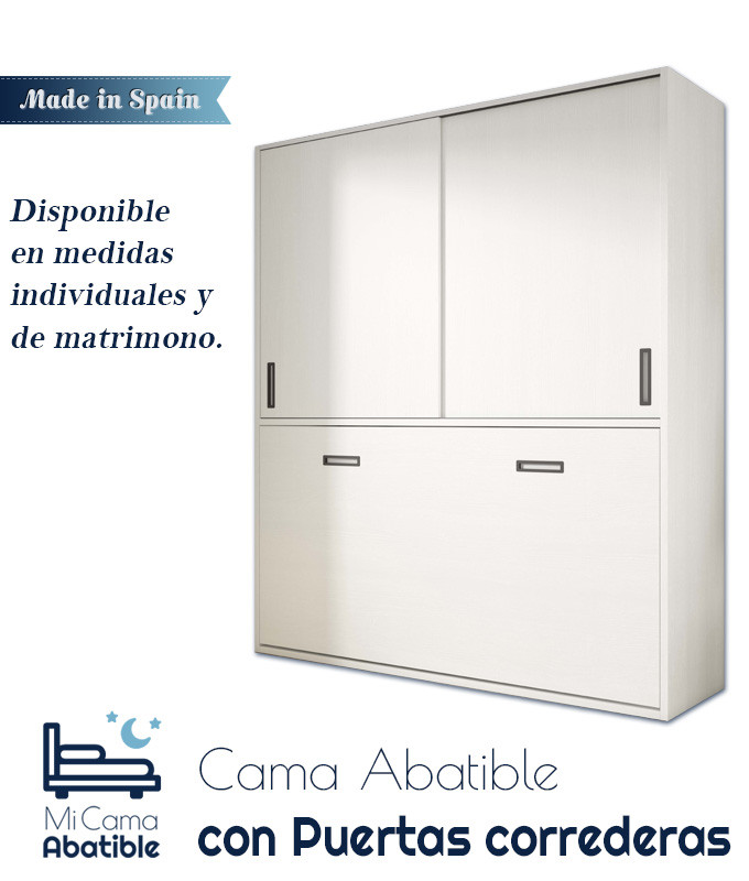 Cama Abatible en medidas individuales y matrimoniales con armario de puertas correderas Ref CAZ22000