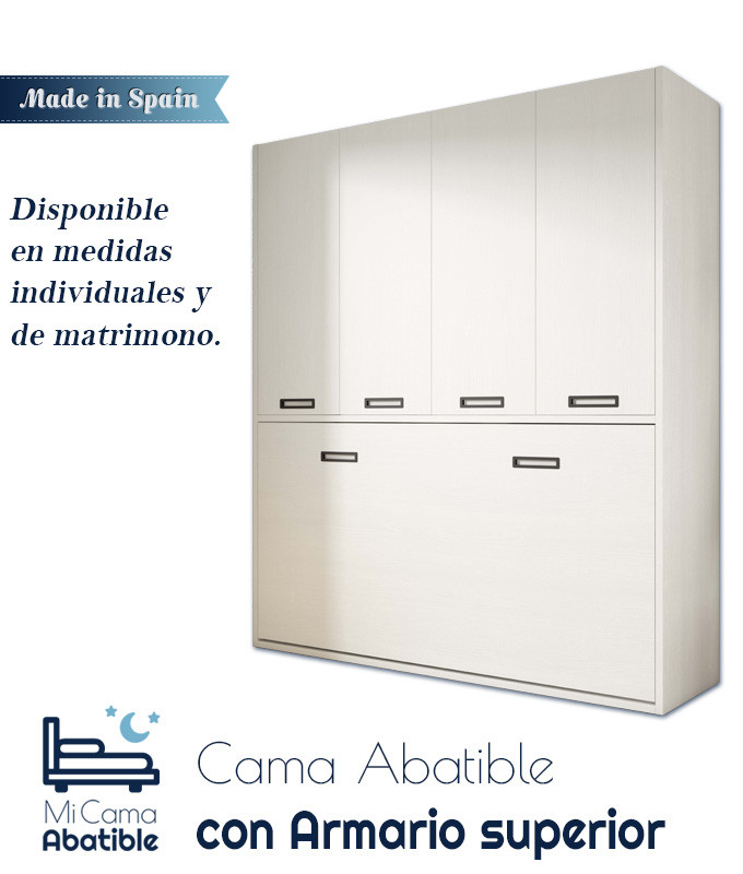 Cama Abatible en medidas individuales y matrimoniales con armario superior Ref CAZ23000