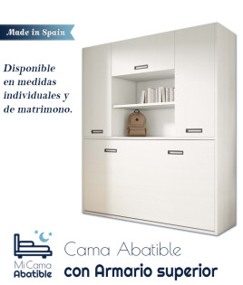 Cama Abatible en medidas individuales y matrimoniales con armario superior Ref CAZ24000